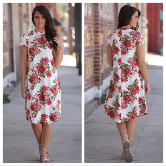 Ivory Rose Floral Swing Midi Dress - Picture 2 of 4